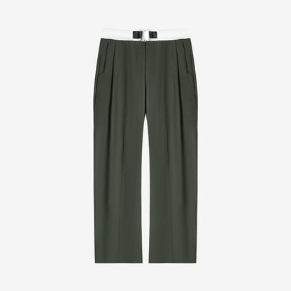 Military Button Waist Pleated Wide-Leg Trousers