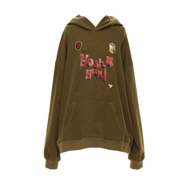 YOSHUYUKI Vintage Oversized Army Green Hoodie With Graphic Print
