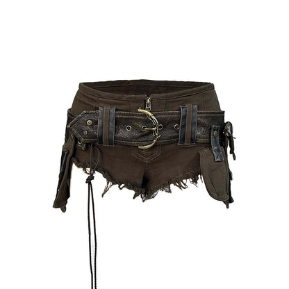 Update OPEN AESTHETIC Low Rise Raw Hem Denim Shorts with Detachable Pocket and Belt