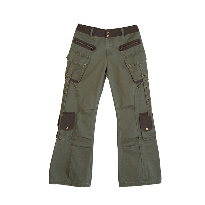 c Gray Green Contrast Pocket Cargo Pants Low Waist Military Style
