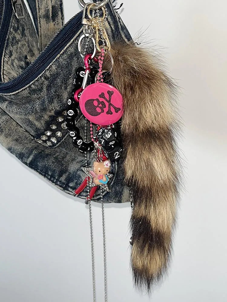 Mink Fur Keychain Phone Charm Multi-Functional Pendant