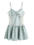 Cest Nous Mint Blue Satin Graffiti Lace Trim Slip Dress