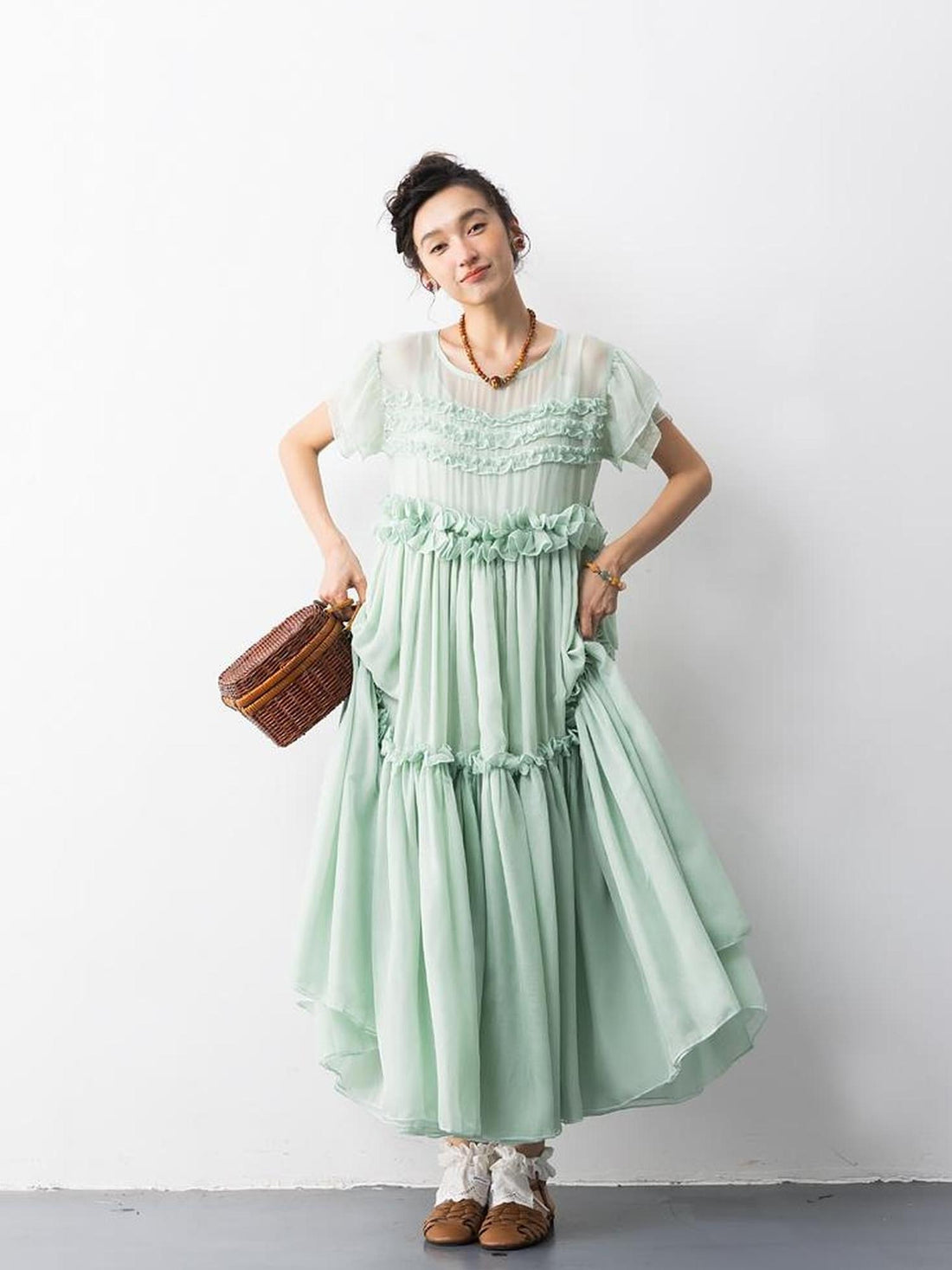 Sweet Mi Mint Chiffon Pleated Fairy Dress With Lace Details