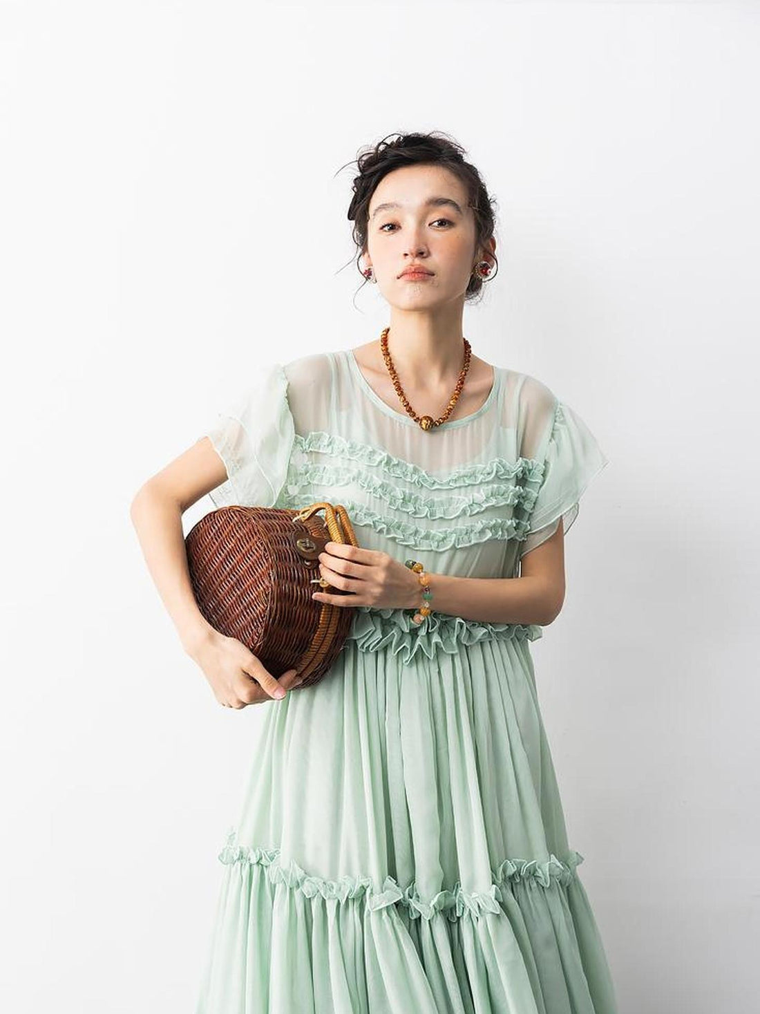 Sweet Mi Mint Chiffon Pleated Fairy Dress With Lace Details