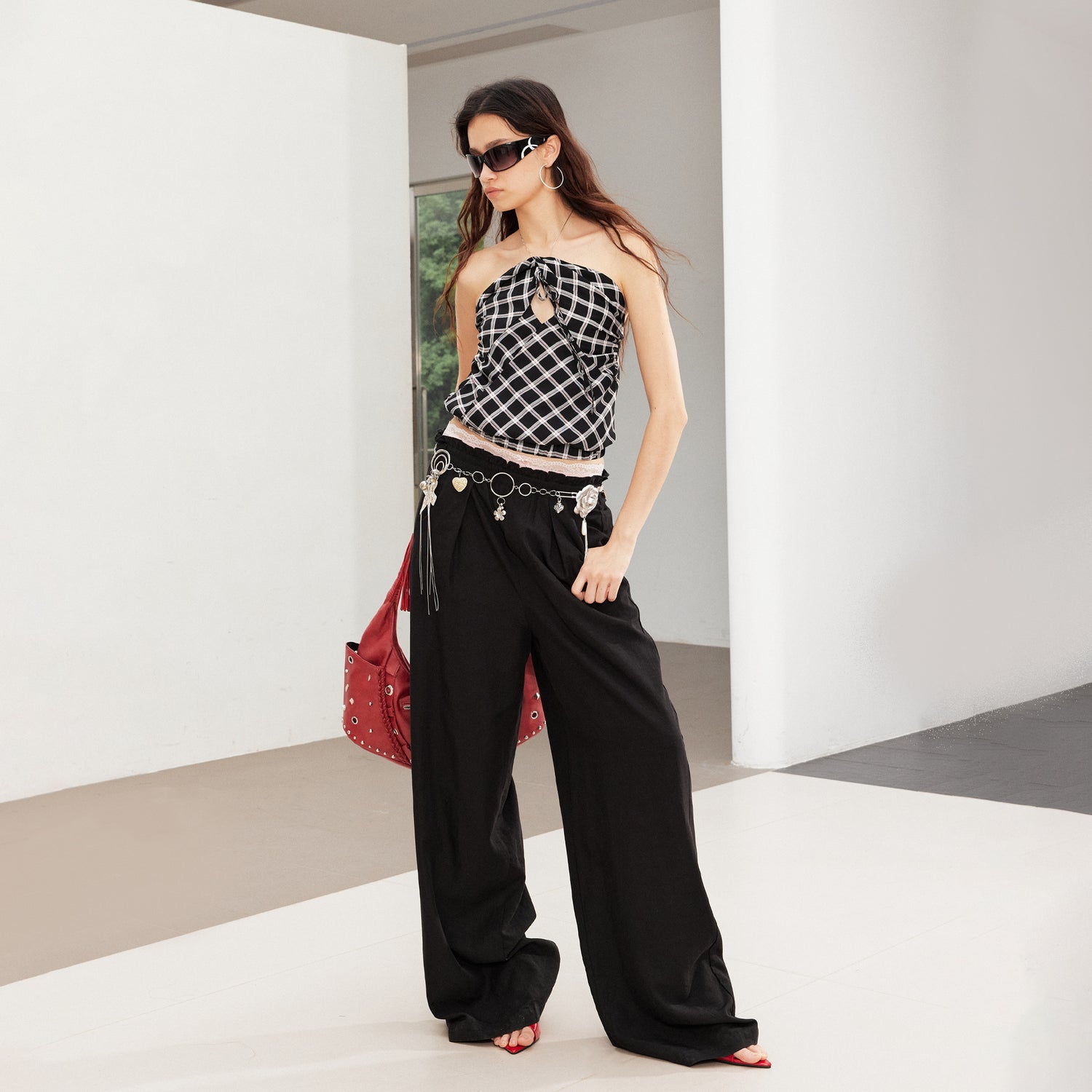 2th Desire Relaxed Linen Pants With Vintage Lace Trim Waistband