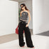 2th Desire Relaxed Linen Pants With Vintage Lace Trim Waistband