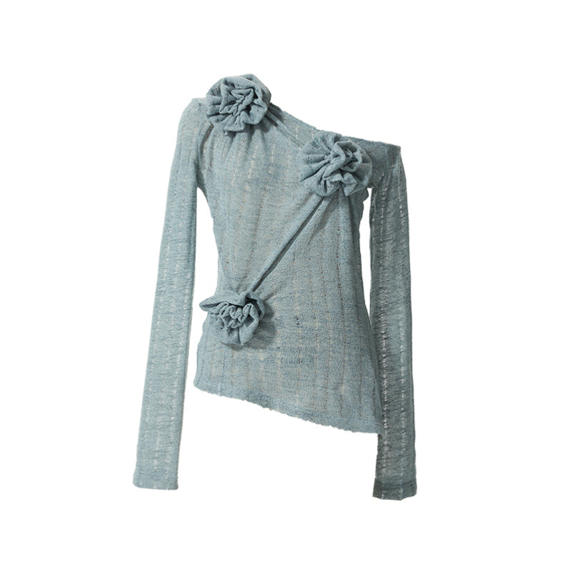 YOSHUYUKI Yoshuyuki 3D Floral Embroidered Relaxed Knit Shirt