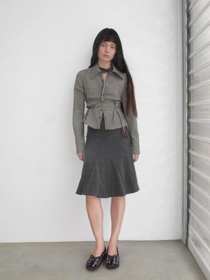 Mito de dar Acetate Checkered Button Up Tie Belt Shirt
