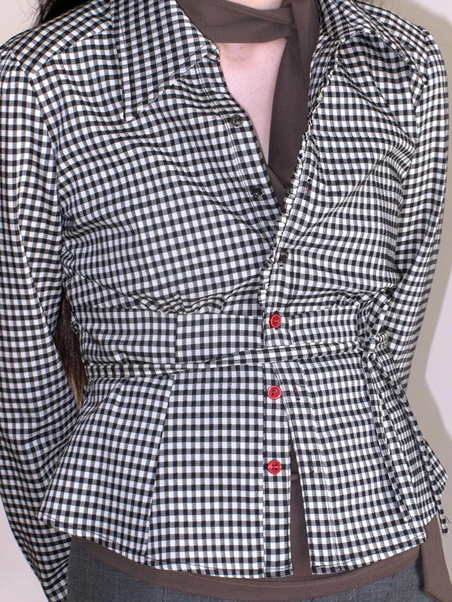 Mito de dar Acetate Checkered Button Up Tie Belt Shirt