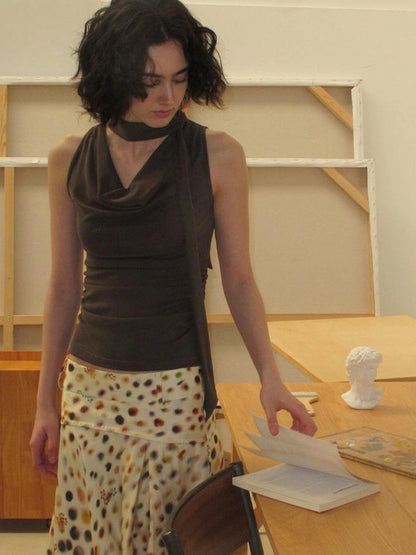 Mito de dar Acetate Tencel Psychedelic Dot A Line Skirt