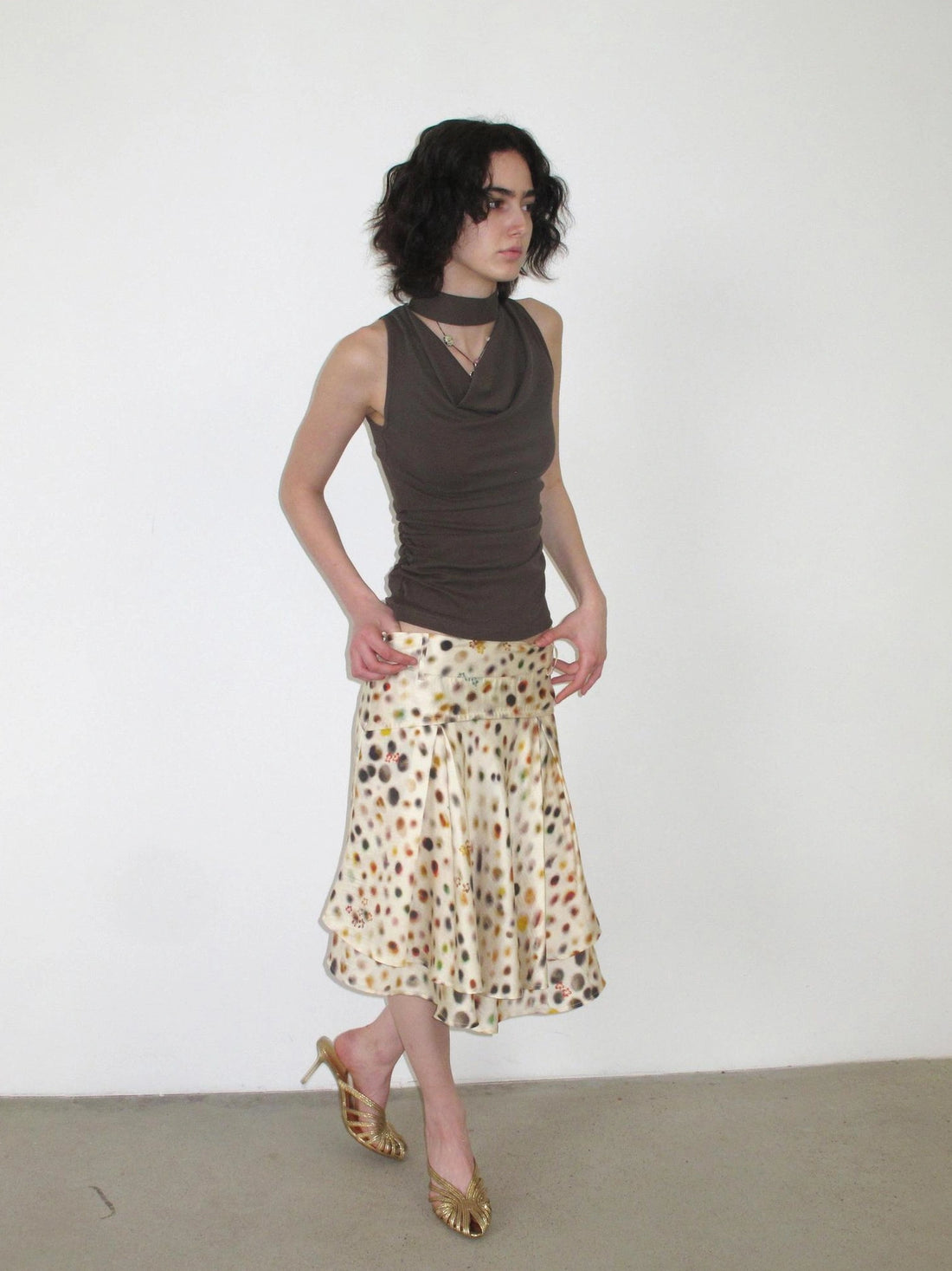 Mito de dar Acetate Tencel Psychedelic Dot A Line Skirt