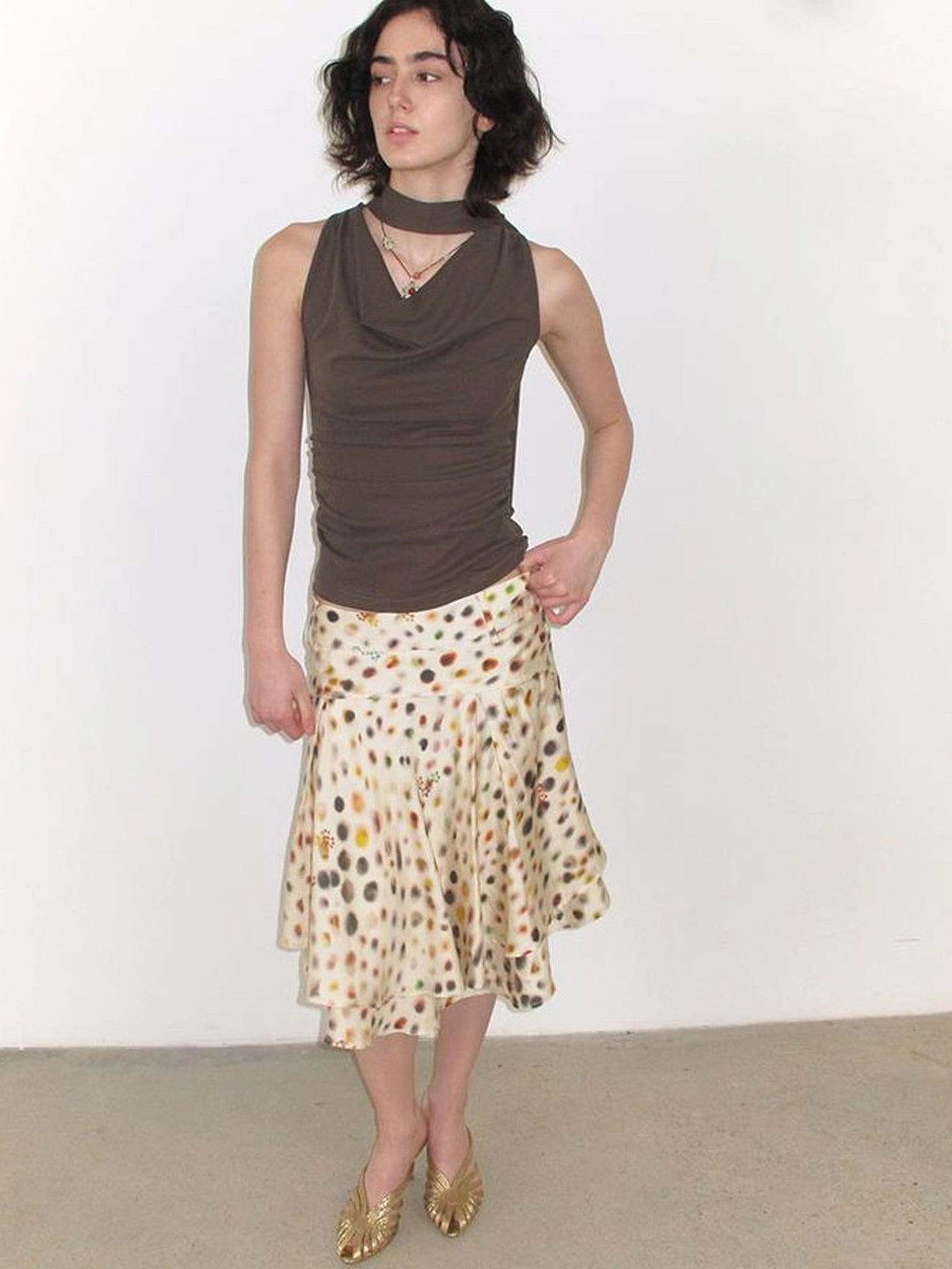 Mito de dar Acetate Tencel Psychedelic Dot A Line Skirt