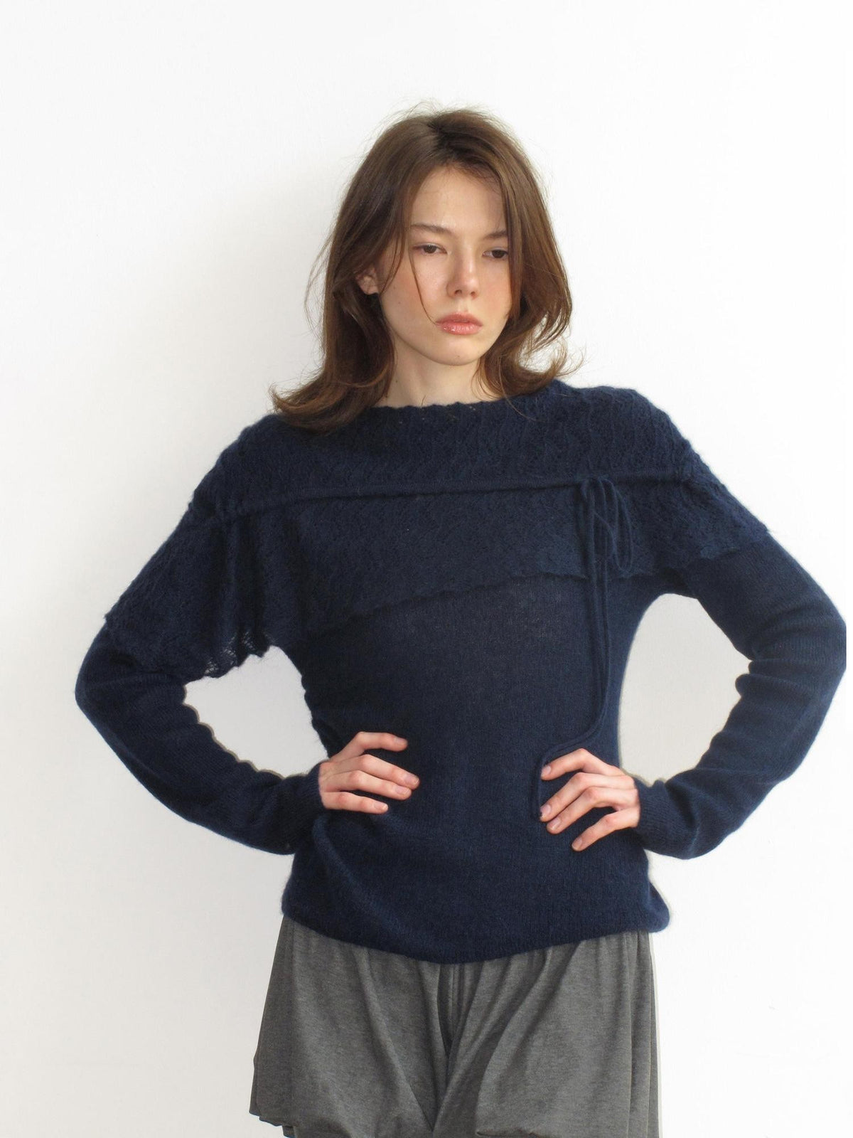 Mito de dar Asymmetric Tie Cape Mohair Wool Knit Women&