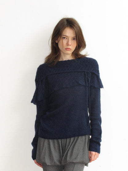 Mito de dar Asymmetric Tie Cape Mohair Wool Knit Women&