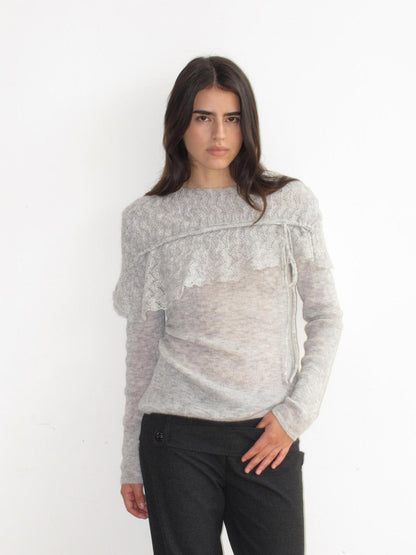 Mito de dar Asymmetric Tie Cape Mohair Wool Knit Women&