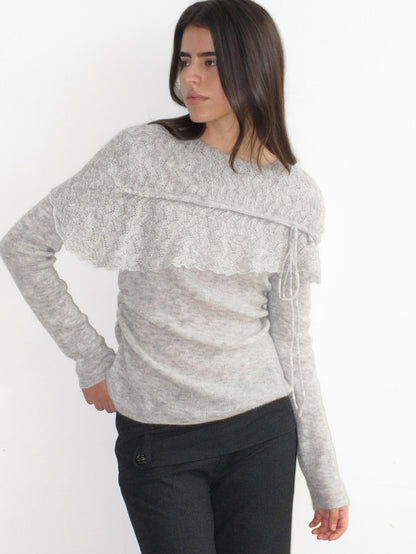 Mito de dar Asymmetric Tie Cape Mohair Wool Knit Women&