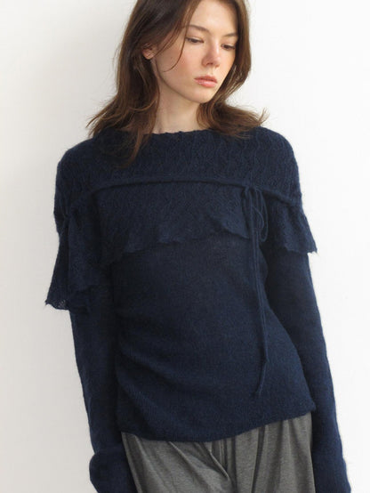 Mito de dar Asymmetric Tie Cape Mohair Wool Knit Women&