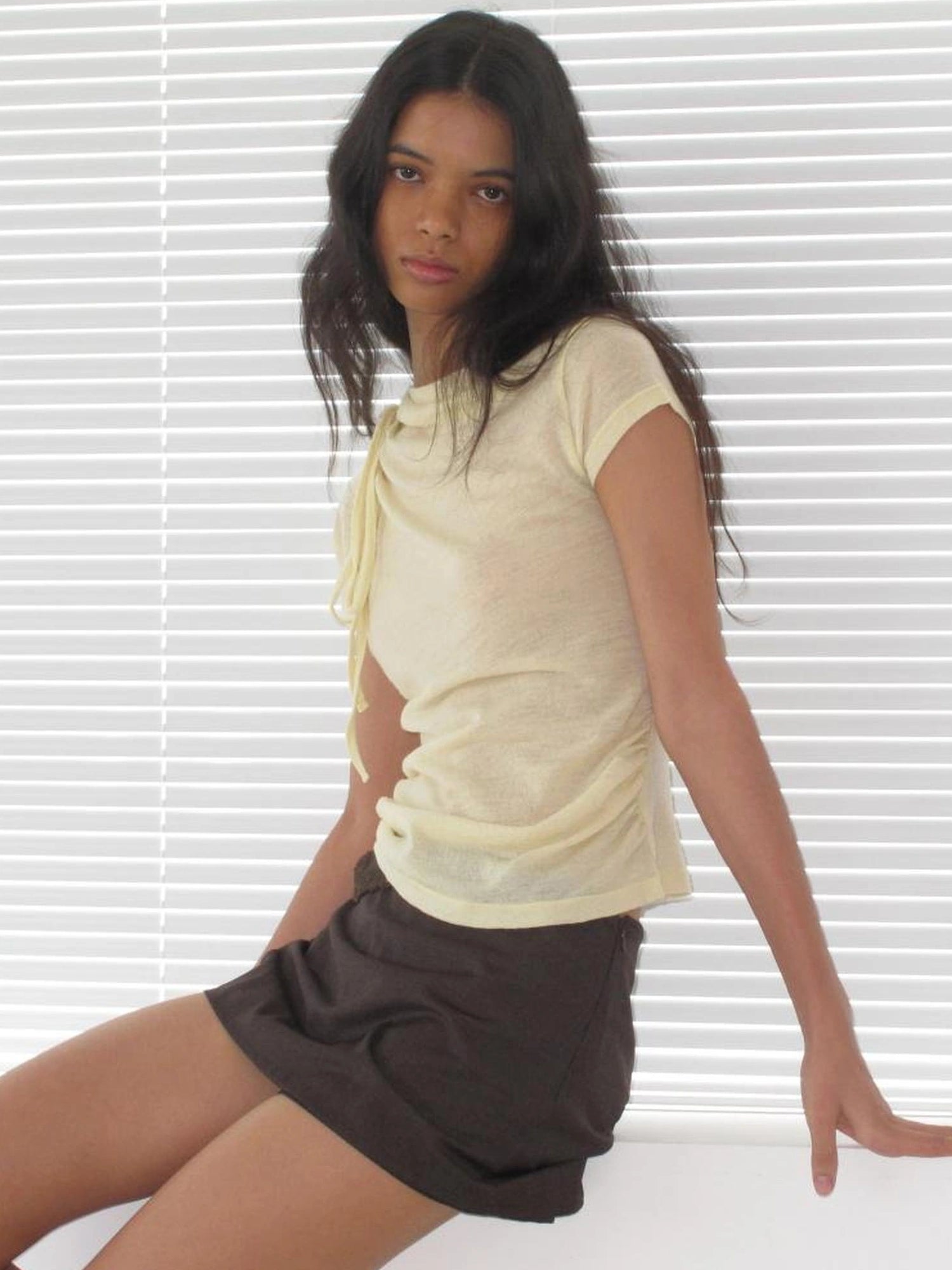 Mito de dar Australian Wool Textured Off Shoulder Tie Front T-shirt
