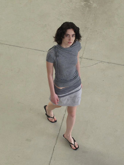 Mito de dar Australian Wool Textured Off Shoulder Tie Front T-shirt