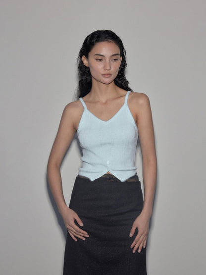 Mito de dar Backless Patchwork Slim Fit Spaghetti Strap Mist Blue Solid Wool Blend Tank Tops