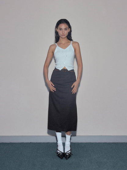 Mito de dar Backless Patchwork Slim Fit Spaghetti Strap Mist Blue Solid Wool Blend Tank Tops