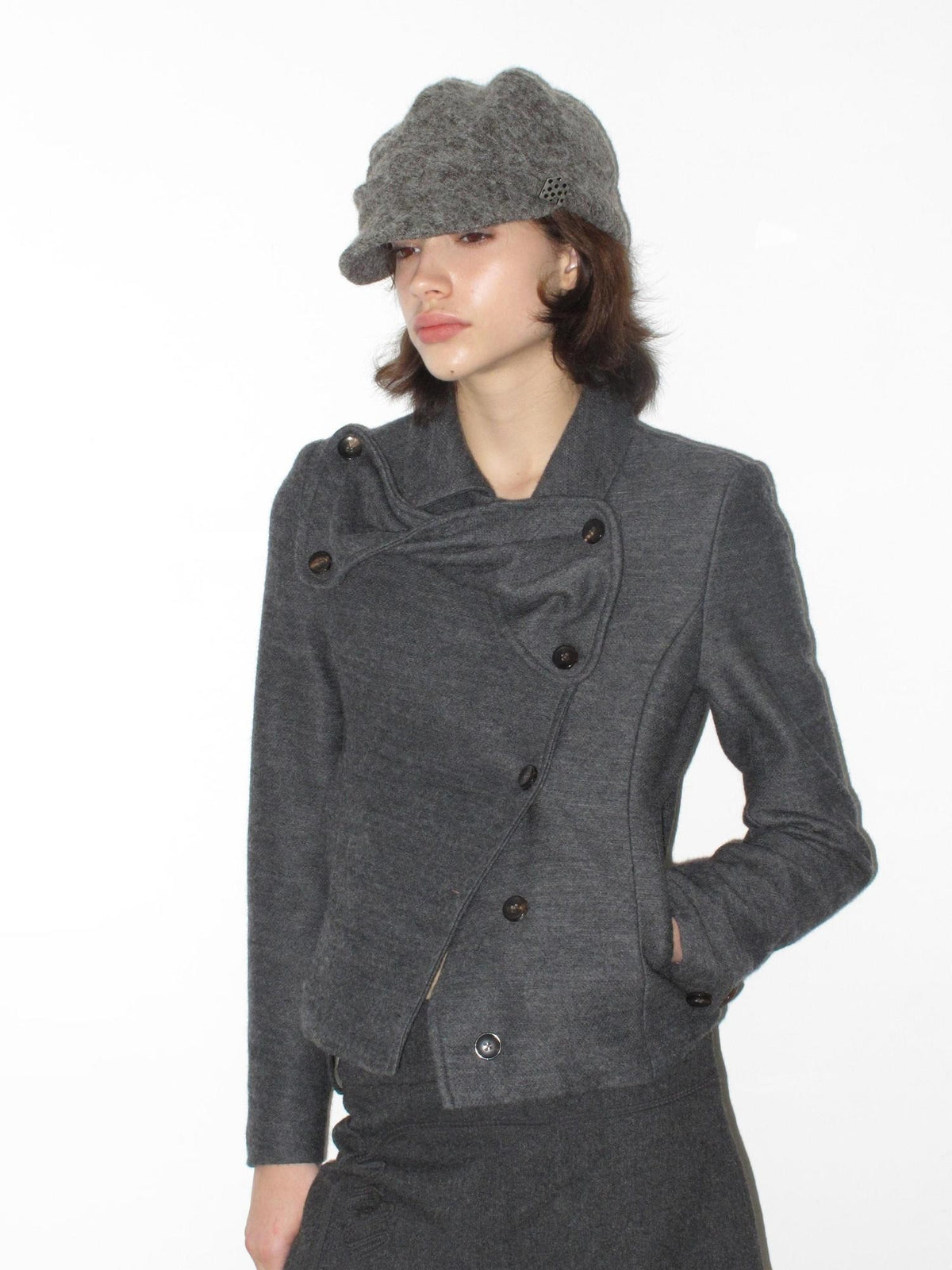 Mito de dar Bow Intarsia Asymmetric Placket Wool Blend Women&