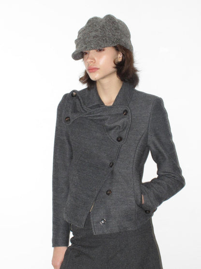 Mito de dar Bow Intarsia Asymmetric Placket Wool Blend Women&