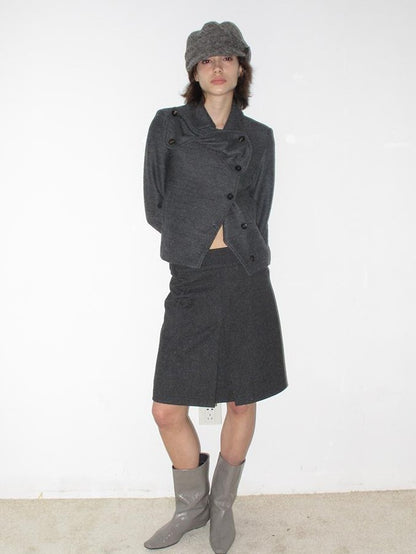 Mito de dar Bow Intarsia Asymmetric Placket Wool Blend Women&