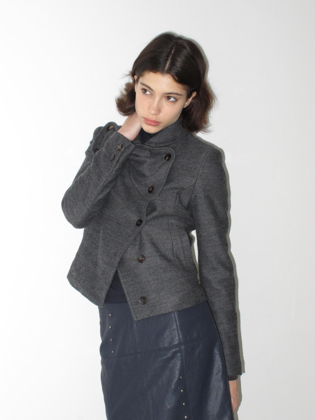 Mito de dar Bow Intarsia Asymmetric Placket Wool Blend Women&