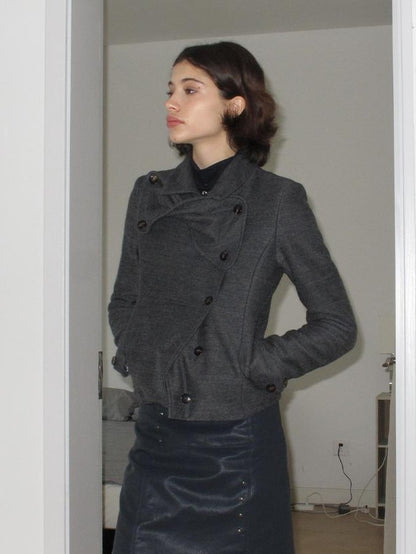Mito de dar Bow Intarsia Asymmetric Placket Wool Blend Women&