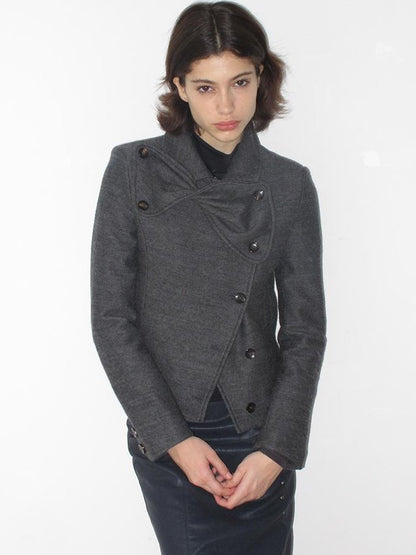 Mito de dar Bow Intarsia Asymmetric Placket Wool Blend Women&
