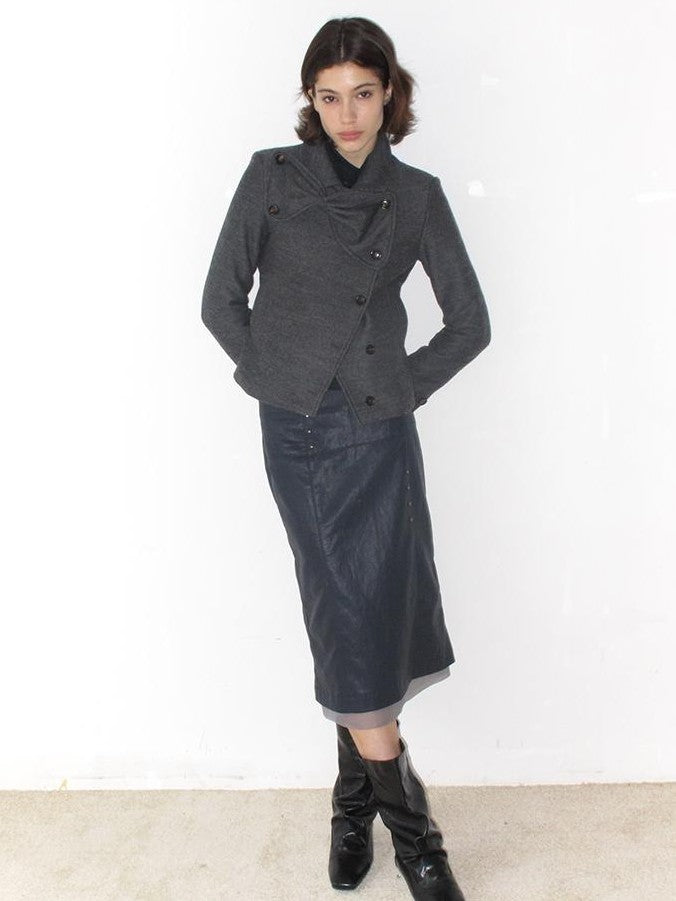 Mito de dar Bow Intarsia Asymmetric Placket Wool Blend Women&