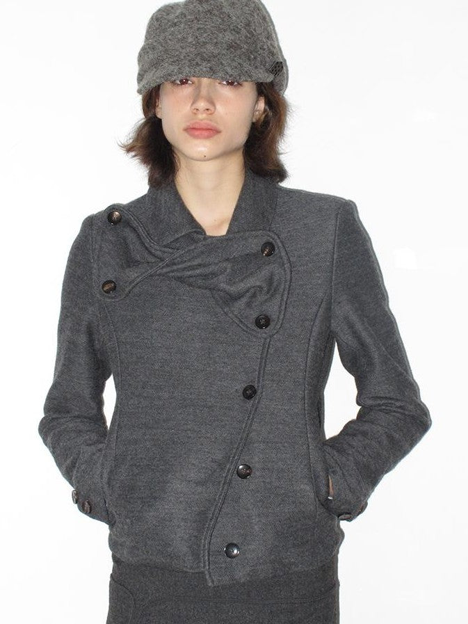 Mito de dar Bow Intarsia Asymmetric Placket Wool Blend Women&