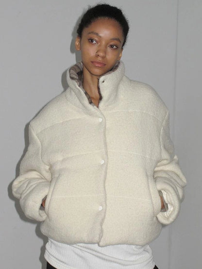 Mito de dar Brown Plaid Collar Wool Trimmed Puffer Jacket