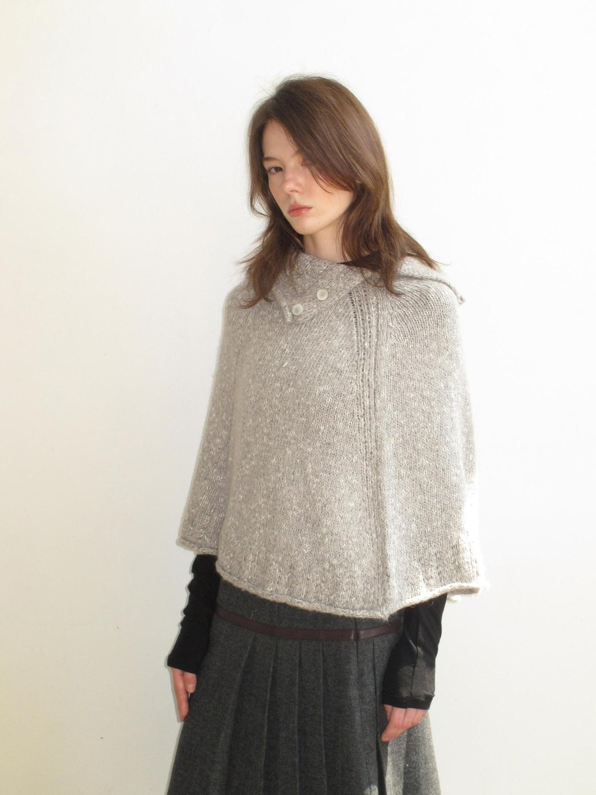 Mito de dar Cable Knit Shell Button Shawl Collar Women&