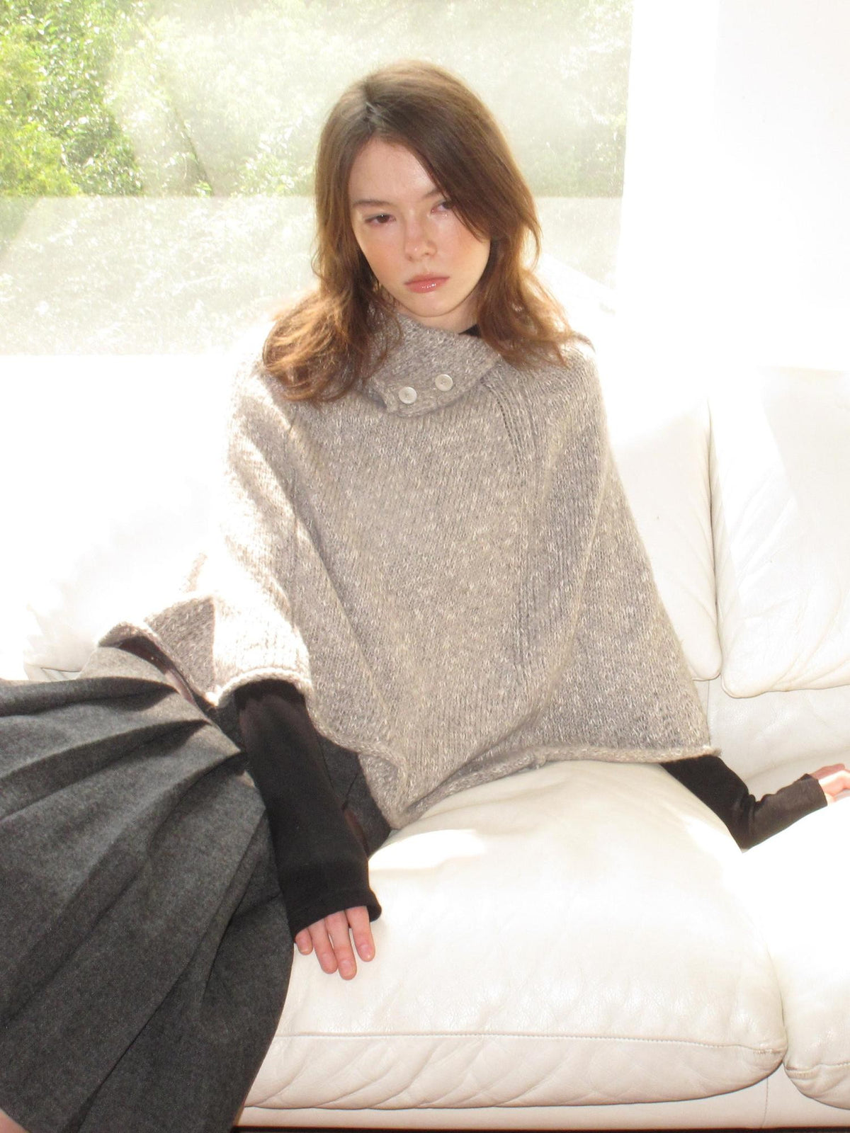 Mito de dar Cable Knit Shell Button Shawl Collar Women&