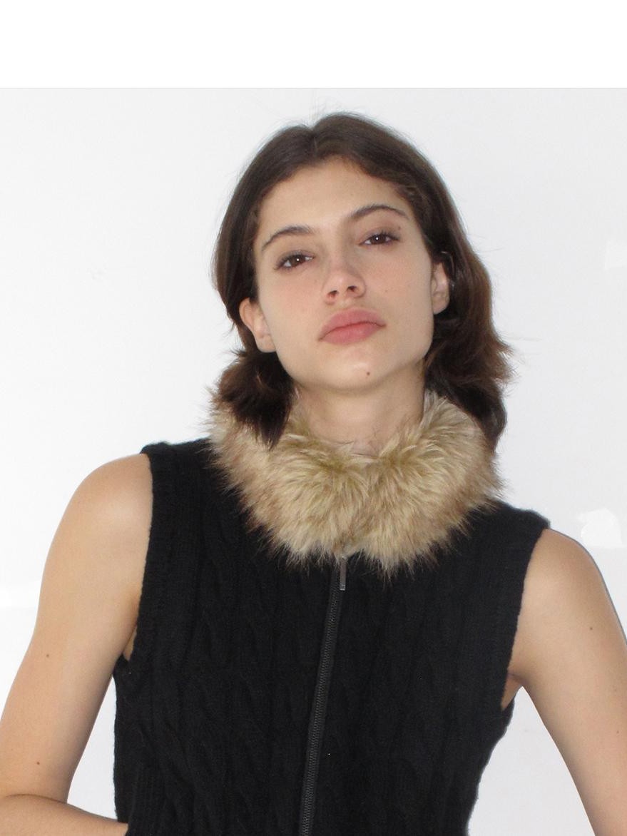 Mito de dar Cable Knit Spliced Zip Up Wool Blend Women&