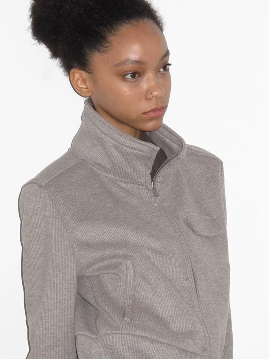 Mito de dar Cashmere Blend Slim Zip Stand Collar Casual Women Heather Gray Striped Jacket