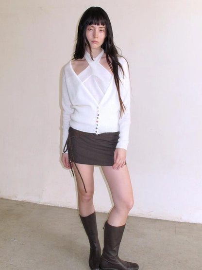 Mito de dar Colorful Button Alpaca Halter Cardigan