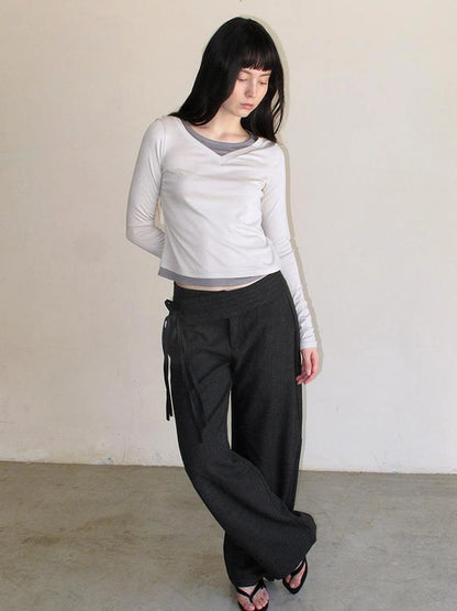 Mito de dar Crossover Waistband Deep Grey Curved Hem Lounge Pants