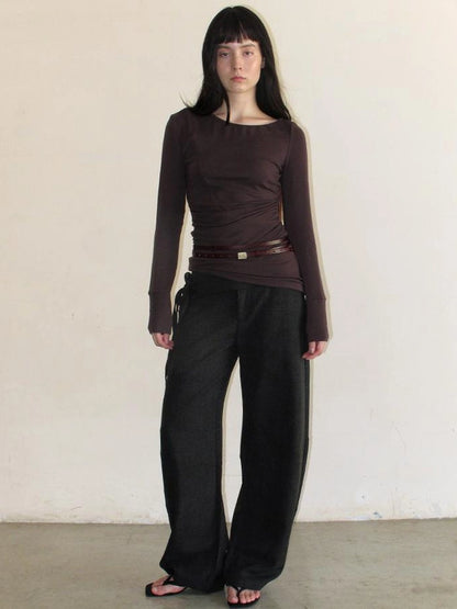 Mito de dar Crossover Waistband Deep Grey Curved Hem Lounge Pants