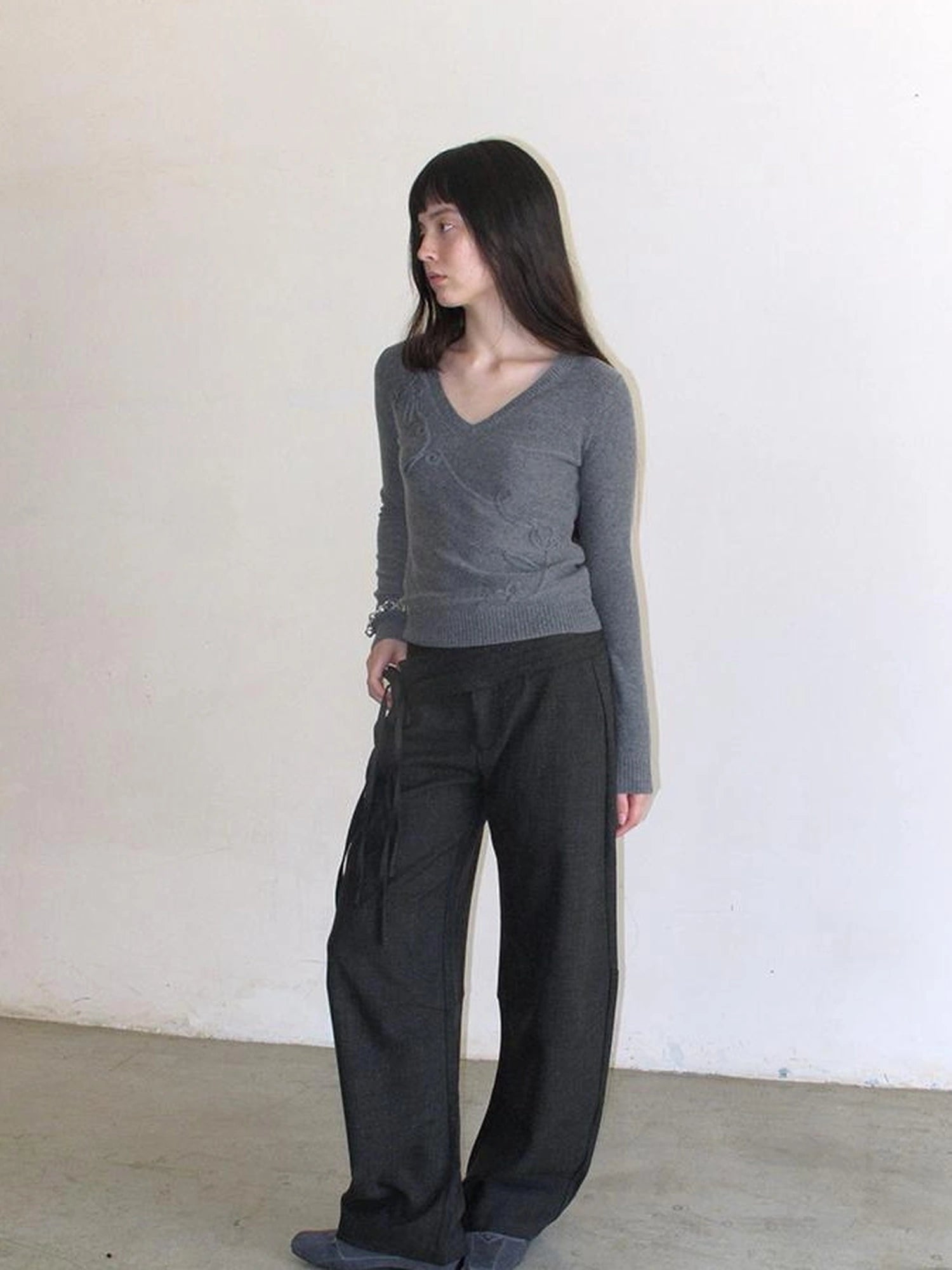Mito de dar Crossover Waistband Deep Grey Curved Hem Lounge Pants