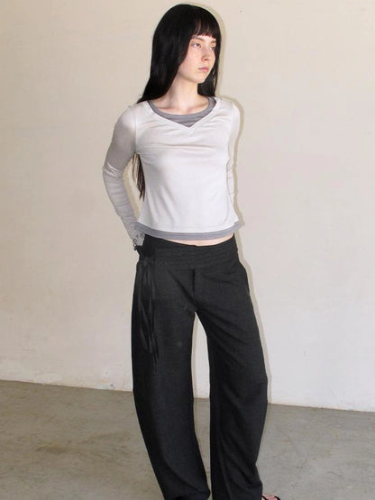 Mito de dar Crossover Waistband Deep Grey Curved Hem Lounge Pants