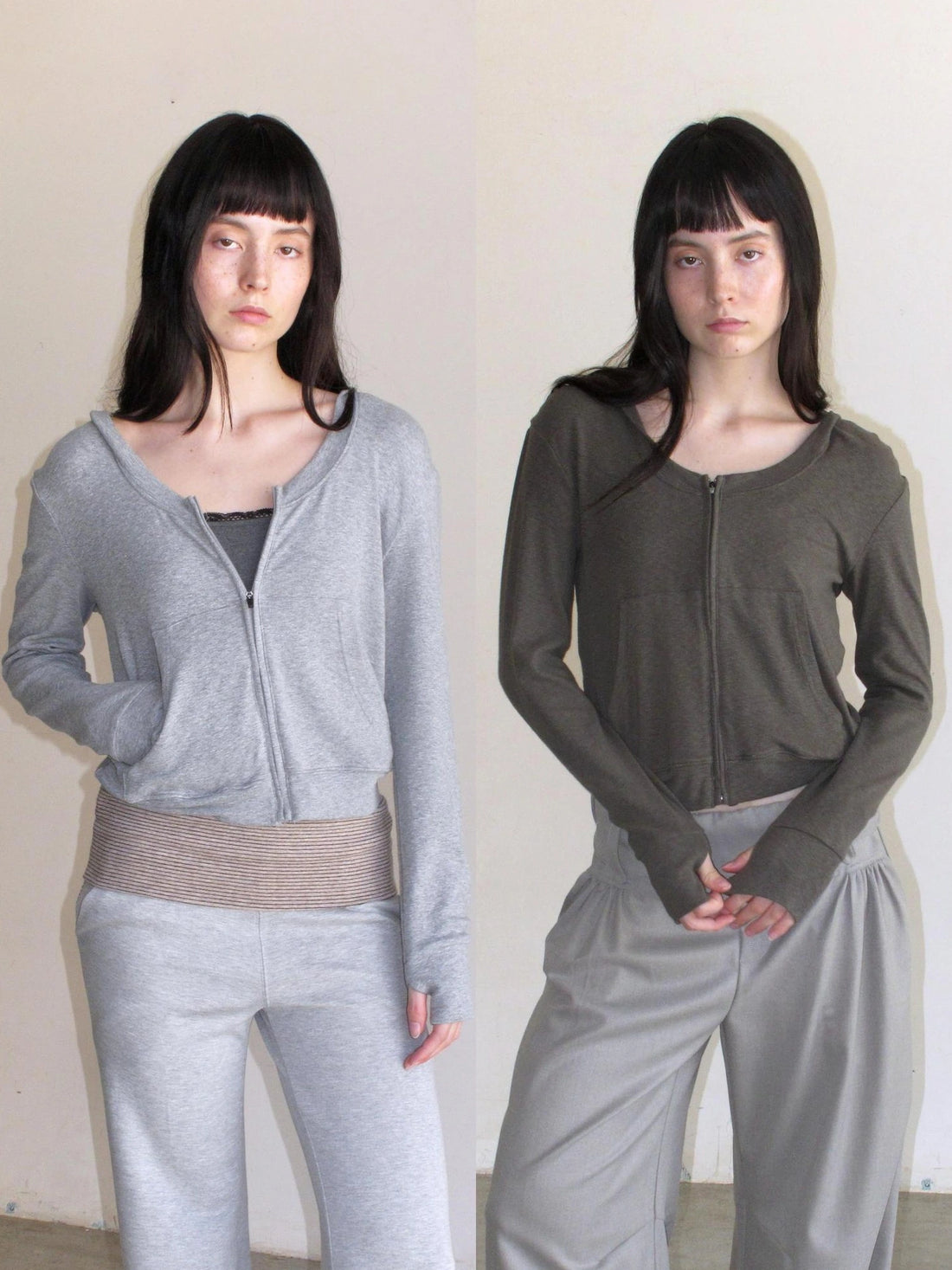 Mito de dar Curved Brim Pleated Bamboo Cotton Cropped Hoodie