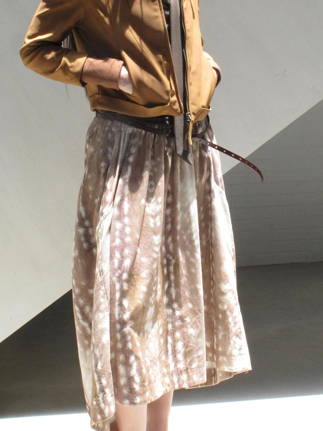 Mito de dar Custom Corduroy Deer Print Asymmetrical Midi Skirt
