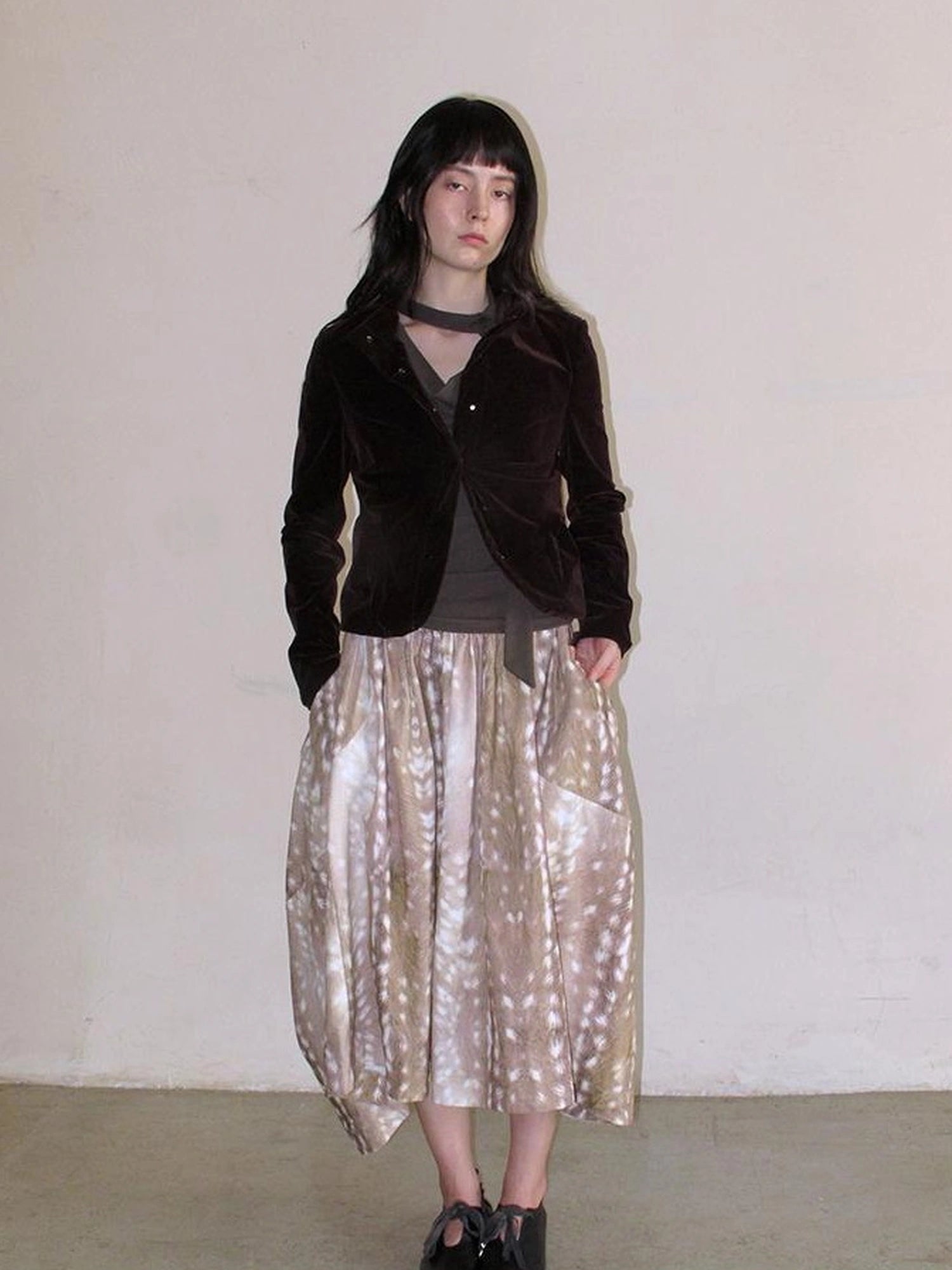 Mito de dar Custom Corduroy Deer Print Asymmetrical Midi Skirt