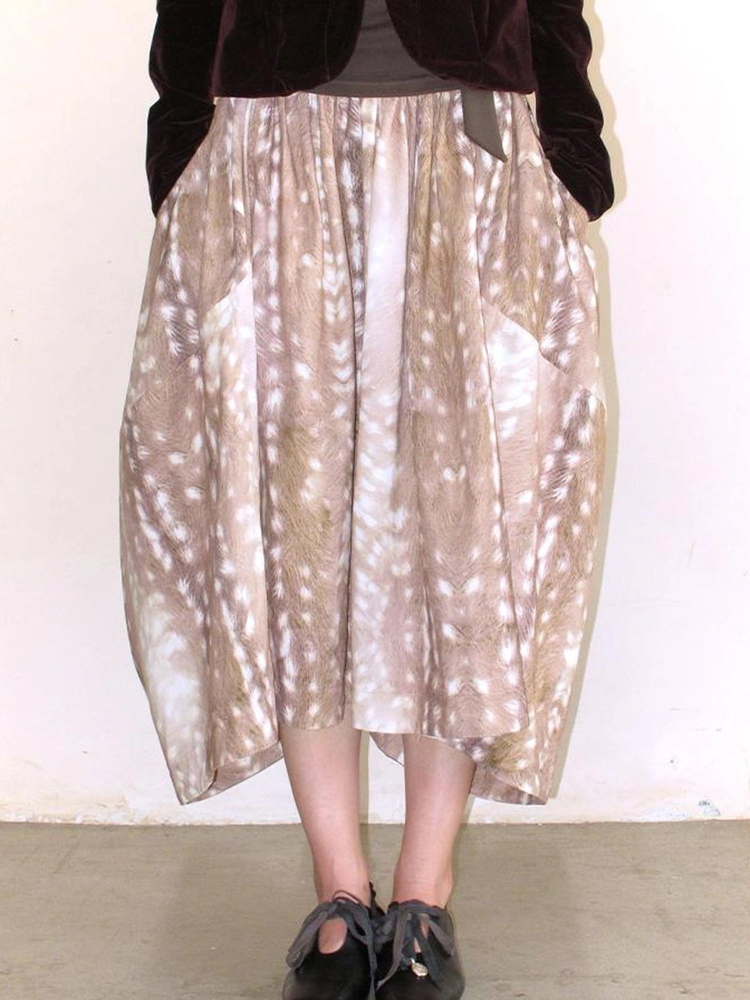 Mito de dar Custom Corduroy Deer Print Asymmetrical Midi Skirt