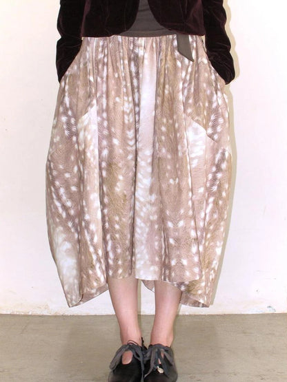 Mito de dar Custom Corduroy Deer Print Asymmetrical Midi Skirt