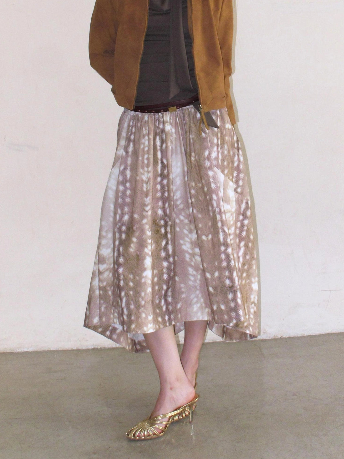 Mito de dar Custom Corduroy Deer Print Asymmetrical Midi Skirt