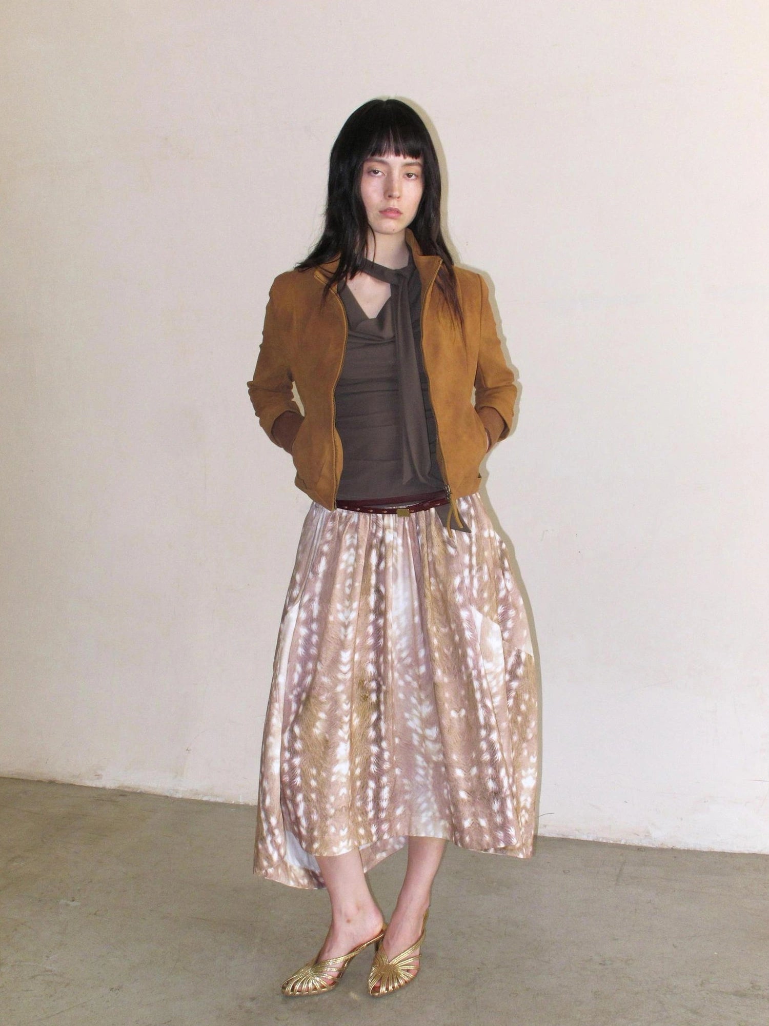 Mito de dar Custom Corduroy Deer Print Asymmetrical Midi Skirt